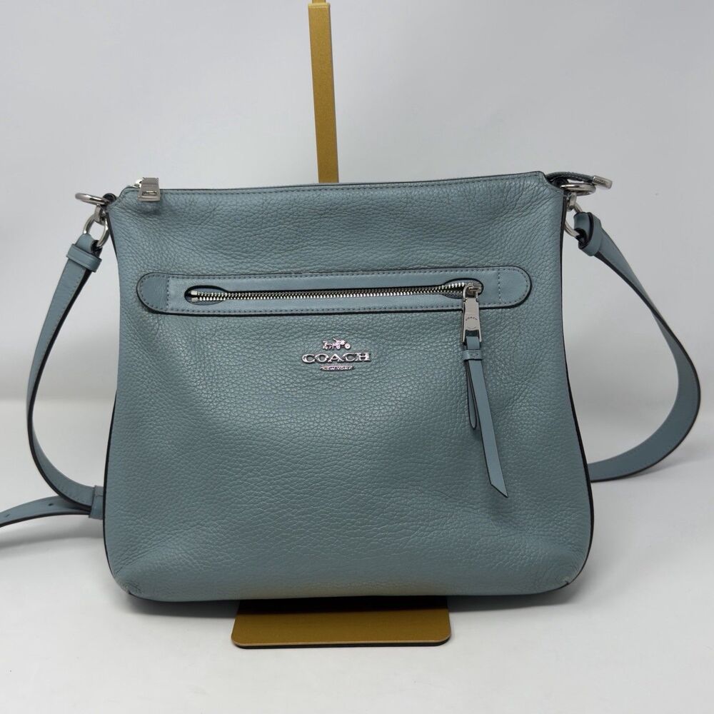Coach F34823 Leather Crossbody Bag Blue READ Zipper Issue AUTH SEE VIDEO